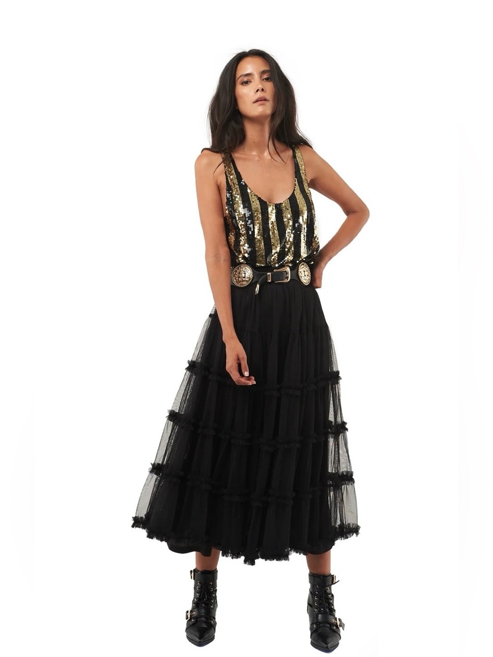 SETA Black and Gold Sequin Striped Camisole
